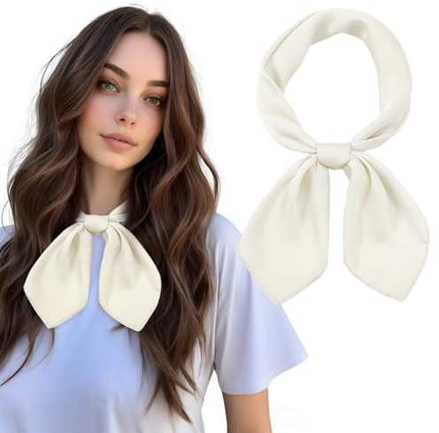 VLYX Pañuelo Cuadrado de Seda Sintética 70x70cm para Mujer - Estilo Vintage Años 50, Bandana, Pañuelo para el Cuello, Cinta para el Cabello (Crema)