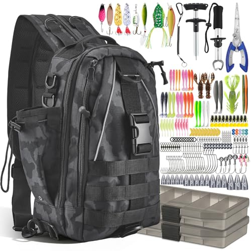 Eirolace Set da pesca completo, 209 pezzi, zaino da pesca impermeabile da 40 l, con scatole, pinze da pesca, rimozione di ganci per pesca, campeggio, escursioni, pesca, scatole per esche e altro