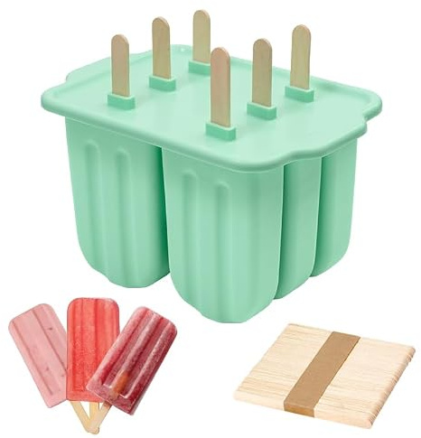 Moldes de silicona para polos de hielo, 6 moldes para polos de hielo con 50 palos de madera, juego de moldes para paletas sin BPA, fácil liberación, moldes de helado para niños, moldes para hacer