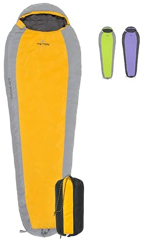 Teton Trailhead, 20 Degree Sleeping Bag; Lightweight, Warm Mummy Sleeping Bag, Camping, Backpacking, Hiking, Orange