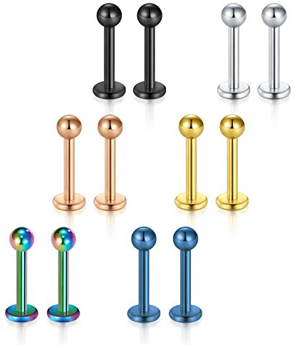 Briana Williams 12 Pezzi Acciaio Chirurgico Labret Anello al Labbro Trago Helix Orecchio Stud Piercing Gioielli