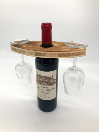 Weinbutler Geflammt 2 Gläser Weincaddy Weinglas Halter für Weinflaschen Massivholz Weinständer