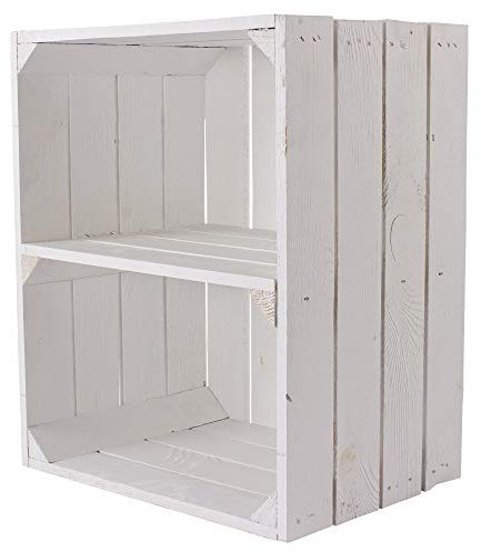 Moooble 1er Set Neue weiße/Weisse Obstkiste mit Einlegeboden/Zwischenbrett Quer 50cm x 40cm x 30cm Wandregal mittelgroß Weinkiste Holzkiste Regal Bücherregal Kiste Shabby chic Mehrzweck