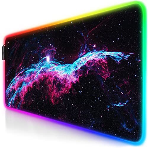 Titanwolf - RGB Gaming Mauspad - LED Schreibtischunterlage - 800x300 mm - XXL Mousepad - LED Multi Color - 11 Beleuchtungs-Modi - 7 LED Farben Plus 4 Effektmodi - abwaschbar - Galaxy Nebel