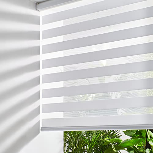 Persilux Cordless Zebra Blinds for Windows Free-Stop Roller Windows Shades (72 W X 72 H, White) Dual Layer Light Control for Day and Night, Light Filtering Sheer Shades for Home, Easy to Install