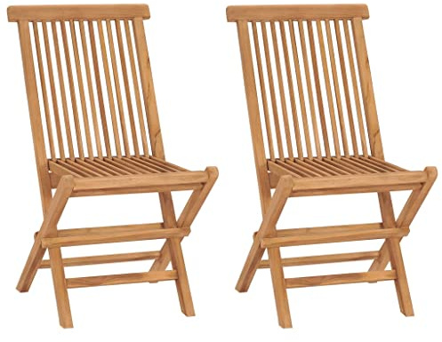vidaXL 2X Madera Maciza de Teca Sillas de Jardín Asiento Patio Terraza Balcón Comedor Muebles Mobiliario Exterior Duradero Práctico Plegables