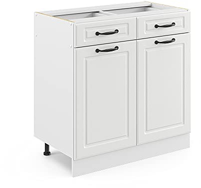Vicco Küchenunterschrank R-Line, Weiß Landhaus, 80 cm ohne Arbeitsplatte, zur freien Kombination innerhalb modularer Küchensysteme
