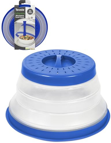 Tovolo Microwave Splatter Cover for Food, Small (Blue) - Collapsible & Vented Silicone Splatter Guard Lid - Microwave Plate & Dish Cover with Handle - BPA-Free Kitchen Gadget for Meal Prep
