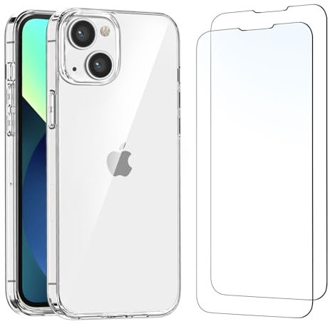 NEW'C Hülle für iPhone 13 (6,1) Ultra Transparent Silikon Weiches TPU Gel und 2 × Panzer Schutz Glas für iPhone 13 (6,1 Zoll)