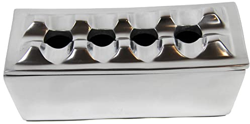 Cigar Ashtray made from Aluminum Metal / Wind Resistant Ashtray for Cigars to Cigarillos ,4 Holes Design, Windproof Hand Crafted for indoor and outdoor usage (Silver)