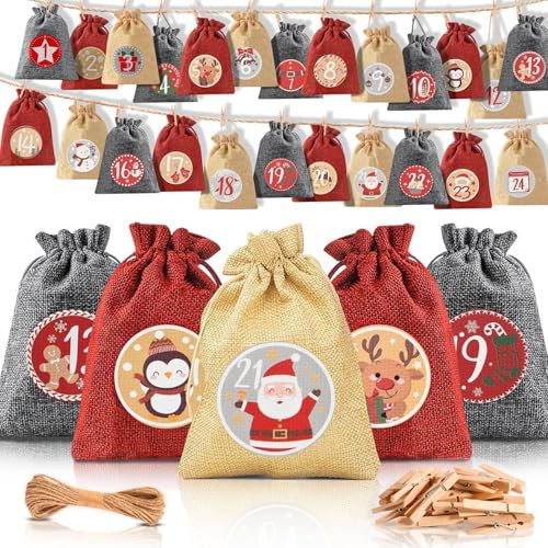 Alintor Adventskalender zum Befüllen Groß, 18 x 13 cm Weihnachtskalender zum Befüllen, 24 Adventskalender Selber befüllen Kinder, adventskalender Säckchen