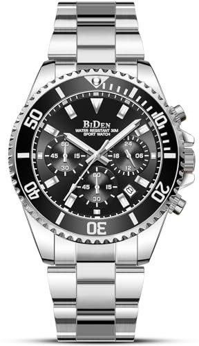 HANPOSH Reloj Hombre Cronógrafo de Acero Inoxidable Impermeable Fecha Analógica Reloj de Cuarzo de Negocios Casual Moda Relojes de Pulsera para Hombres