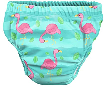 Pss! - Pannolino per Bambini per l'Acqua - Modello Pink Flamingo - Per Bambini da 3 a 8 kg - Taglia M - Unisex - Design Multicolore -Assorbente e Riutilizzabile -Impermeabile e Confortevole - 1 Pièce