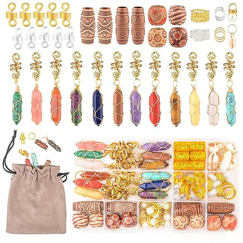 Modpion Hair Jewelry Crystal Dreadlock Accessories,Natural Stone for Braids