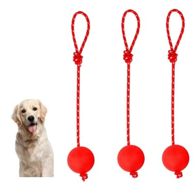 Changyeah 3 Piezas Pelota de Goma para Perros con Cuerda - Juguete de Entrenamiento y Interactivo Resistente para Mascotas, Ideal para Adiestramiento Canino y Juego