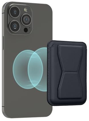 kwmobile magnetischer Kartenhalter kompatibel mit Apple iPhone 16/15 / 14/13 / 12 Serie Magnet Card Holder - Kunstleder Halter mit Standfunktion kompatibel mit MagSafe - 65 x 95 mm - Dunkelblau