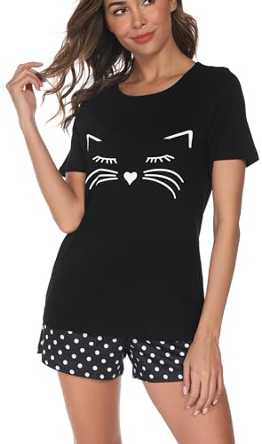 Reliwel Pyjamas, dam, kort pyjamas-set, bomull, tvådelad, nattkläder, sommar, sovkläder, hemmakläder, kvinnor, vardagskläder, set, kortärmad, shorts med dragsko och sidoficka