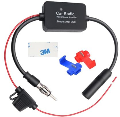 JZK 12V FM DAB+ Car radio stereo antenna signal amplifier, digital radio antenna booster, car antenna amplifier signal booster adapter for truck van suv car media head unit receiver