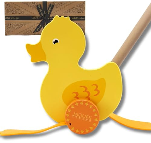 Jaques of London Waddles the Duck Wooden Push Along Toy for Toddlers | Walking Duck Push Toy for 1 Year Old | Classic Wooden Duck Toy | First Birthday Gift for Boys and Girls | Since 1795