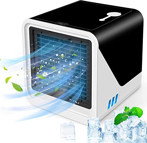 XWABHX Petit climatiseur portable 3 en 1 - Humidificateur d'air compact par évaporation - Ventilateur de bureau à 3 vitesses de vent - Convient pour la maison et le bureau