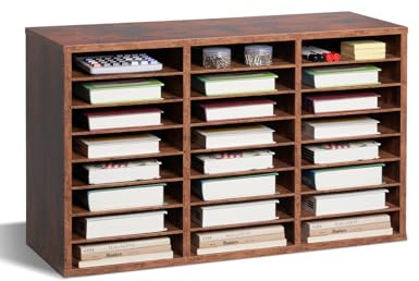 VEVOR Literatur-Organizer Dokumentenablage mit 24 Fächern & herausnehmbaren Regalen, Aktensortierer Briefablage Dokumentenlager aus Holz, Spanplatte, Aufbewahrung für Büro Klassenzimmer Dunkelbraun
