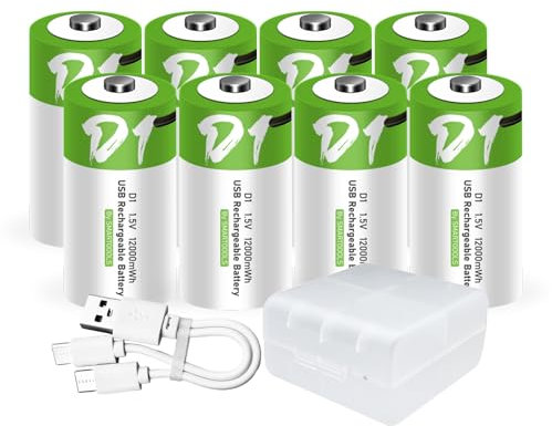 8 batterie D USB Type-C D agli ioni di litio ricaricabili, ad alta capacità, 1,5 V, 8000 mAh, 12000 mWh, batteria al litio ricaricabile, 3 ore di ricarica rapida, con cavo di ricarica