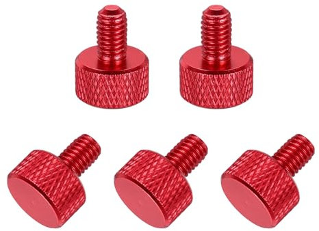 sourcing map 5 Pcs M5x10mm Flat Head Knurled Thumb Screws, Solid Aluminum Alloy Fully Threaded Thumbscrew Bolts Fasteners for PC Computer Cases Graphics Card, Red