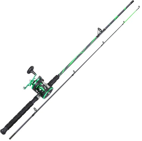 Sougayilang 2,1 m Angelrute und Rolle im Set, 2-teilige Brandungsrute, LDT30 Rundrolle, Links-/rechtshändig, geeignet für Küsten-/Bootsangeln-LDT30L