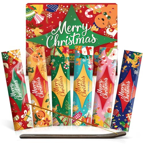 DERDUFT Christmas Incense Sticks Gift Set - Festive Aromatic Incense Bundle with 6 Scented Packs and Wood Chip Holder - Long Burn Holiday Fragrance for Home Decor & Relaxation