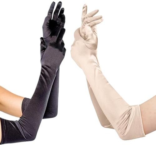 FENGCHUANG 2 par långa handskar för kvinnor, 53 cm armbågshandskar för bröllop, maskeradfest, bankett