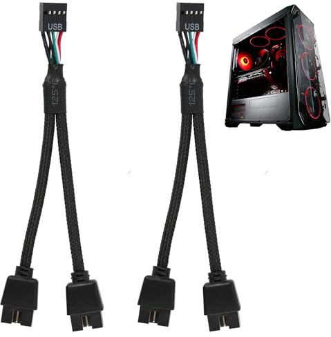 2 Piezas Cable Divisor USB 9 Pines Placa Base a 2 Puertos, Splitter USB 2.0 9 Pines Placa Base Macho a Hembra, Cable Extensión Trenzado Nailon, Compatible con PlacaBase Ordenador y Periféricos 15 cm