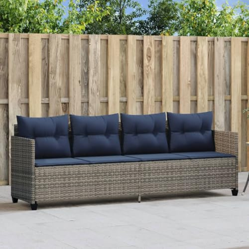 Mandloder Tumbona de ratán de polietileno gris con 5 almohadas, resistente a los rayos UV, para exteriores, 204 x 55 cm, silla de relajación de fácil cuidado para terraza y balcón de hasta 110 kg