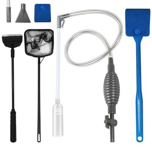 Aquarium Reinigungsset mit 3 Aufsätzen und Reinigungszubehör, 1,7m Aquarium Wasserwechsel mit Schlauchventil Handpumpe Wasserwechsel Set für Reinigen