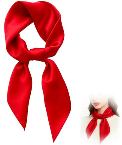 QiaoLiangYao Red Scarf for Women - 70cm Satin Square Neckerchief, Elegant Silky Head Scarf for 50s Vintage Costume, Retro Bandana Hair Scarf Ribbon for Stewardess, Party & Daily Wear (Solid Red, 1Pc)
