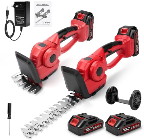 Tijera CortacéSped Y Arreglasetos, 2 En 1 Cortasetos Bateria Y Tijera Corta Cesped con 2 BateríAs De 1500mah 21v, Corta Setos Jardin Electrico Desbrozadora con 2 Cuchillas 220mm /135mm