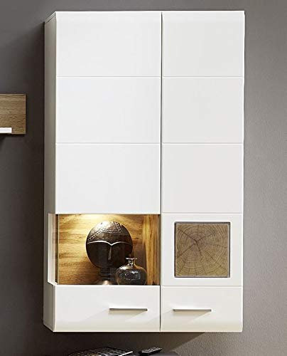 Froschkönig24 Hängevitrine 18279 Hängeschrank Vitrine Vitrinenschrank Weiß/Eiche Altholz