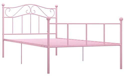 vidaXL Bettgestell Bett Metallbett Schlafzimmerbett Einzelbett Bettrahmen Schlafzimmermöbel Ehebett Lattenrost Rosa Metall 100x200cm