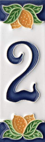 Hausnummern, italienische Keramikfliesen mit Zahlen und Buchstaben, Zitronen-Design, Fliesengröße: 10 cm x 3,5 cm (Nummer 2)