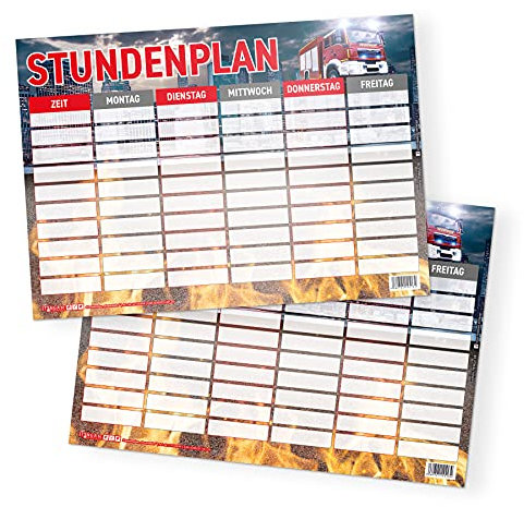 itenga Stundenplan DIN A4 mit Motiv doppelseitig eine Seite abwischbar 300g Karton Stundenplan für Mädchen und Jungen (Feuerwehr)