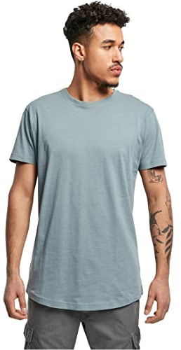 Urban Classics Herren Shaped Long Tee – Langes T-Shirt aus Baumwolle mit abgerundetem Saum, Kurzarm Basic im modernen Streetwear Look für Alltag & Freizeit,Dustyblue,3XL