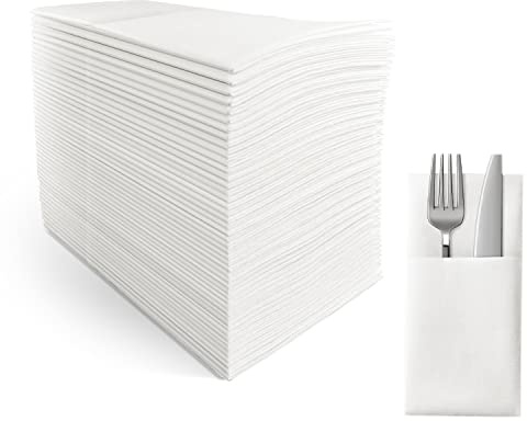 SUZZYVINE Engångsservetter med inbyggd bestickficka, tygliknande lunchservetter för bröllopsfest linnekänsla, 150 st 40 cm x 40 cm
