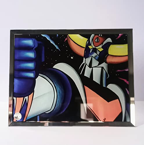 Générique Goldorak Cadre en verre contour miroir idée cadeau original fait main 23 x 18 cm Argent avec accents dorés