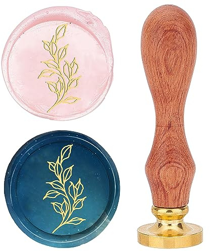 CRASPIRE Leaf Wax Seal Stamp 25mm Removable Brass Head Retro Vintage Sealing Wax Stamp with Wooden Handle with Wooden Handle for Wedding Invitations Envelopes Christmas Thanksgiving Gift Packing