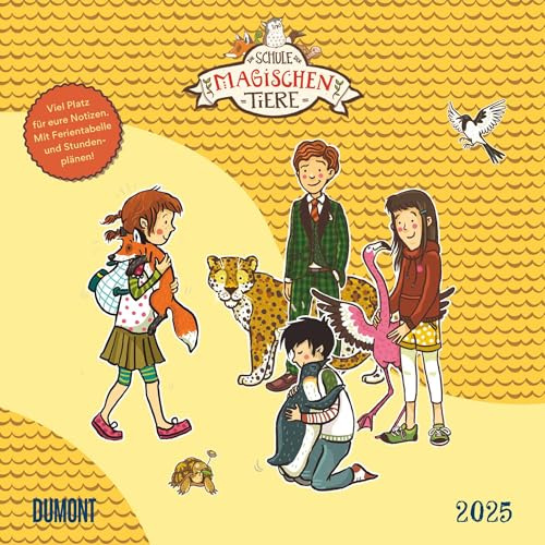 Dumont Calendrier à brochures 2025 Motif école des animaux magiques 30 x 30 cm Calendrier mural pour enfants et famille, avec emploi du temps et vacances scolaires