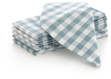Servilletas Tela Cuadros Vichy - Pack 6 Unidades algodón Resistentes para hostelería 45x45 cm, Color Agua