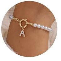 TINGN Perlenarmband Damen Mädchen - Gold Perlen Armband mit Buchstaben A Gold Armbänder Damen Armband Mädchen Perlen Damen Hochzeitsgeschenk Geburtstagsgeschenk für Frauen Teenager Mädchen Geschenke