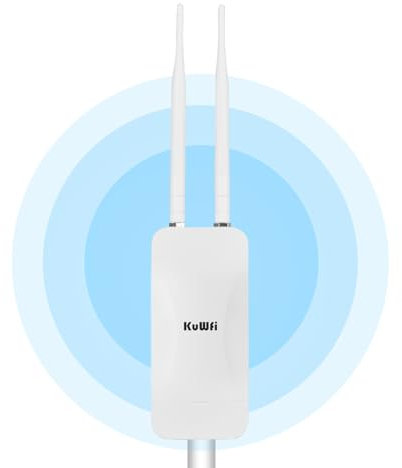 KuWFi AP1200F Outdoor WiFi Repeater Dual-Band 1200 Mbps, Dual-Band 2.4GHz et 5.8GHz, Outdoor Access Point avec 2 antennes 5dBi, IP65 Waterproof, POE/DC Power Supply, for Outdoor WiFi