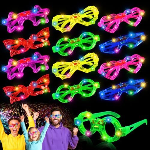 Sweetone Led Brille, 12 Stück Partybrillen Rave Brille Led Brillen für Party Neon Leuchtbrille Led Sonnenbrille, Party Gadgets für Party Festival EDM Karneval Mitgebsel Kindergeburtstag