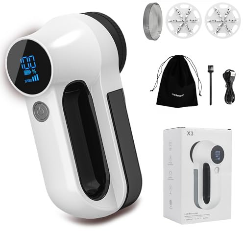 Bobble Remover for Clothes, Fabric Shaver Rechargeable, Electric Lint Remover with LED Display, 3 Speeds, 6-Leaf Blades, Defuzzer Fluff Remover Debobbler for Clothes Furniture