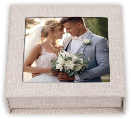 Box – MAtrimonium USB-portlåda | Ljusgrå digital fotolåda | fotofodral och USB-pennhållare - present till bröllop, dop, nattvardsgång och speciella tillfällen